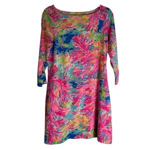 Lilly Pulitzer Sophie UPF 50 Multi Palm Beach Coral Print Tunic Dress 3/4 Sleeve